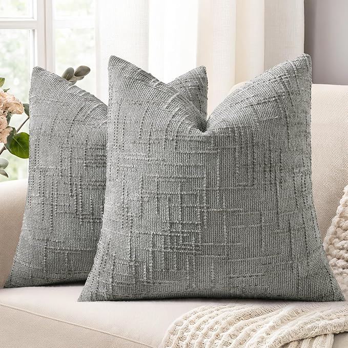 decorUhome Neutral Grey Chenille Euro Sham Throw Pillow Covers 22x22 Set of 2 Textured Soft Cozy Slubby Couch Pillow Covers Modern Farmhouse Boho Decorative Pillow Cases for Bed Sofa Living Room