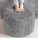 HIGOGOGO Pouf Ottoman Stuffed Round Modern Foam Filled Foot Rest Poufs for Living Room Chair Decorative 26 X 18 Inches Boho Relax Stool for Wedding Christmas Party, Light Grey