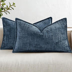 decorUhome Chenille Throw Pillow Covers 12x20 Set of 2, Thick Textured Slubby Neutral Decorative Pillow Covers with Elegant Design for Couch, Sofa, Living Room, Navy Blue