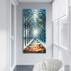 Art Hand-Painted Landscape Oil Painting Contemporary Abstract Vertical Blue Texture Oil Painting Living Room Bedroom Wall Decoration 48x24 inche