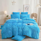 XeGe Plush Shaggy Duvet Cover Set, Luxury Ultra Soft Fluffy Faux Fur Bedding Sets 2 Pieces Velvet(1 Fuzzy Furry Comforter Cover + 1 Faux Fur Pillow Case), Zipper Closure (Twin, Blue)