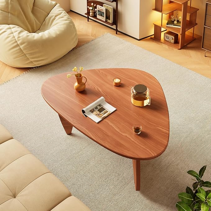 Coffee Tables Wood Small Farmhouse Coffee Table Mid-Century Modern Wood Center Table for Living Room, Walnut, 35 Inch