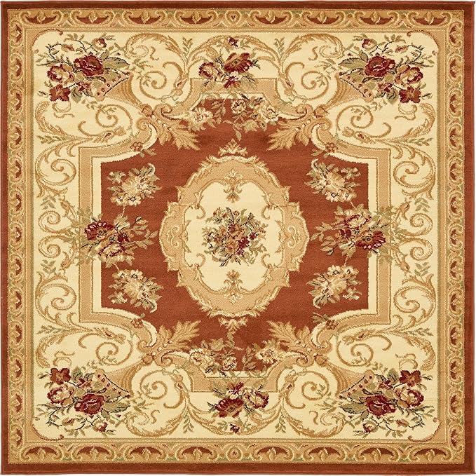 Rugs.com Chateau Collection Rug – 6 Ft Square Brick Red Medium Rug Perfect for Living Rooms, Kitchens, Entryways