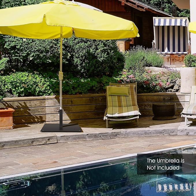 HAPPYGRILL 20” Patio Umbrella Base, 35 LBS Square Outdoor Market Umbrella Base Stand with 4 Adjustable Footpads, 1.6”/1.9” Adapters, Tightening Knob, Quick Setup, Weather-proof Umbrella Holder