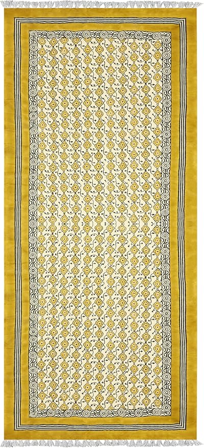 Kilim Runner 4x10 Cotton Runner Rug Yellow & Beige Indoor Outdoor Runner 0.19 inches Stone Easy Washable Hand Wash Cotton Carpet Flatweave Runner Rugs for Hallway, Staircases, Corridor Runner