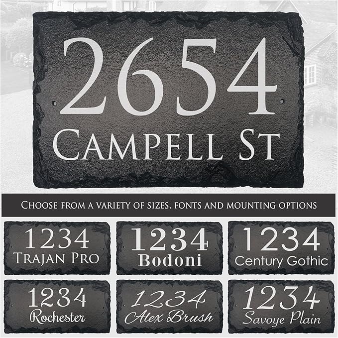 Ink Personalized Slate Stone Address Plaque - Signs for Houses - Customized House Sign - Outdoor House Number - Wall Decor Home Address Numbers - Garden Decor Sign (12"x8")