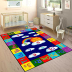 Educational Kids Rug 5x8ft - ABC Alphabet & Numbers Learning Play Mat with Rainbow, Sun & Fun Illustrations - Washable Play Mat for Nursery, Playroom, Preschool Classroom