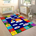 Educational Kids Rug 4x5ft - ABC Alphabet & Numbers Learning Play Mat with Rainbow, Sun & Fun Illustrations - Washable Play Mat for Nursery, Playroom, Preschool Classroom
