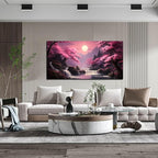 Landscape Wall Art for Living Room Bedroom Office Pink Wall Art Moon Lake Mountain Pictures Modern Artwork Framed Wall Decor Canvas Prints 24x48 In