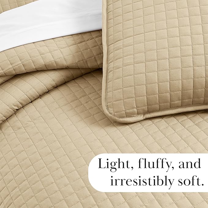 Southshore Fine Living, Inc. Quilts, Full/Queen Size Quilt Bedding Set, Easy Care Stain & Pet Hair Resistant Bedding, Coverlet Queen Size/Full Size Beige Bedspread with 2 Pillow Shams, Soft Sand