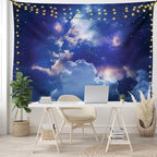 Ambesonne Space Tapestry King Size, Magic Sky View with Star and Clouds Celestial Colorful World Cosmic Expanse Theme, Wall Hanging Bedspread Bed Cover Wall Decor, 104" X 88", White and Blue