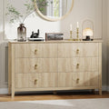 GarveeHome Fluted Dresser for Bedroom, 54 Inch Wide 6-Drawer Wood Dresser, Modern Chest of Drawers, Storage Organizer Cabinet for Living Room, Hallway, Entryway, Natural Oak