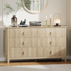 GarveeHome Fluted Dresser for Bedroom, 54 Inch Wide 6-Drawer Wood Dresser, Modern Chest of Drawers, Storage Organizer Cabinet for Living Room, Hallway, Entryway, Natural Oak