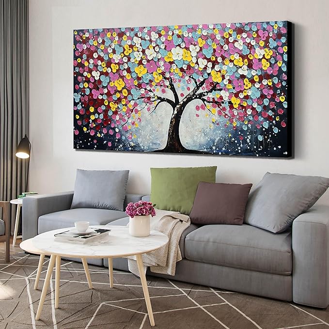 Zoyotago Large Canvas Wall Art for Living Room Bedroom Home Office Colorful Flower Tree of Life Wall Art Modern Hand-painted Oil Painted Size 29x59