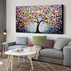Zoyotago Large Canvas Wall Art for Living Room Bedroom Home Office Colorful Flower Tree of Life Wall Art Modern Hand-painted Oil Painted Size 29x59