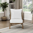Lexicon Modern Accent Chair, Pascal Brown Solid Rubberwood Frame, Woven Chenille Upholstered Armless Chair with Reversible Cushions and Removable Covers, for Living Room, Bedroom and Office, Beige