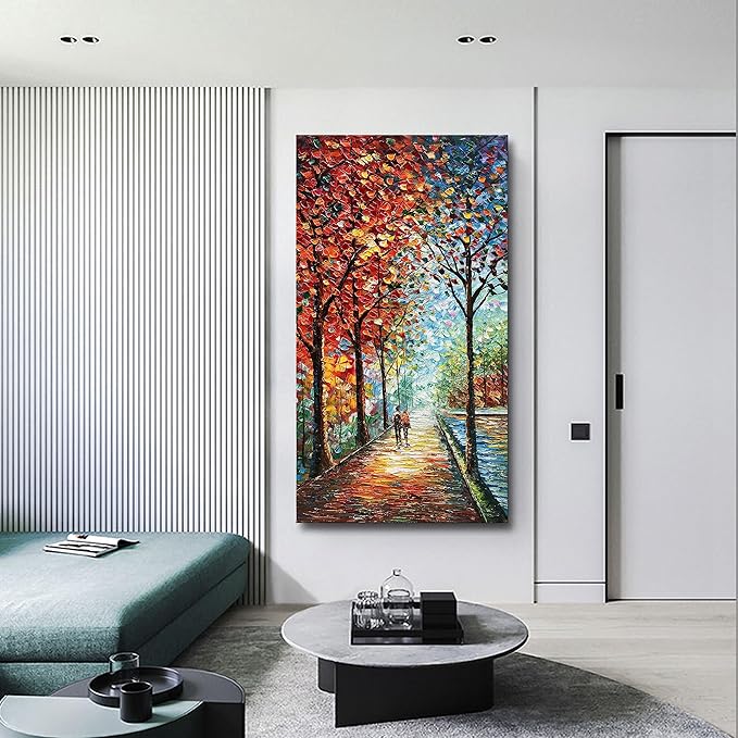 Art Hand-Painted Landscape Oil Painting Wall Art 24x48 Inchs Contemporary Abstract Vertical Texture Oil Painting for Living Room Bedroom Wall Decoration