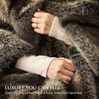 EVERGRACEHOME Luxury Faux Fur Throw Blanket, Soft Fluffy Faux Mink Blankets for Bed, Couch, Sofa, Thick Cozy Plush Warm Fur Throws with Reversible Velvet, Ombré Sable Brown, 60"x80"