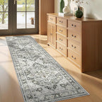 Kitchen Runner Rug Non Slip Washable 2.5x8, Soft Low Pile Entryway Rug Runners for Hallways,Carpet Runner for Living Room,Kitchen, Laundry, Bathroom(Grey/Beige,2.5'x8')