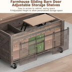 40” Farmhouse Coffee Table Bilateral Lift Top with Sliding Barn Door Movable Rustic Square Center Table with Large Hidden Storage Compartment Lifting Tabletop for Home Living Room,Office (Dark Brown)