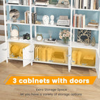 Semoic Arched Bookshelf and Bookcase with 3 Cabinets, Triple Wide 5 Tier Standing Book Shelf, Storage Display Rack Shelves, Industrial Open Bookshelf, Etagere Bookcase, White