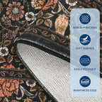 GarveeHome Brown Vintage Floral Washable 8x10 Area Rugs for Living Room Black Boho Botanical Retro Rug Low Pile Stain Resistance Non Slip Carpet for Bedroom Nursery Dining Room