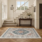 3x5 Washable Area Rug for Entryway, Kitchen Rugs Non Slip for Dining Room, Vintage Floral Soft Living Room Rug, Thin Area Rug Indoor for Bedroom, Kids Room Decor(Blue/Red,3'x5')