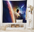 Ambesonne Outer Space Tapestry, Comet Approaches Vibrant Planet Scientific Realities in Solar System World Scene, Wide Wall Hanging for Bedroom Living Room Dorm, 80" X 60", Blue Red