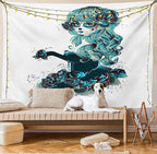 Ambesonne Skull Tapestry Queen Size, Vintage Sugar Shape Girl Day of the Dead Bride Dark Color Roses Graphic, Wall Hanging Bedspread Bed Cover Wall Decor, 88" X 88", Petrol Blue White