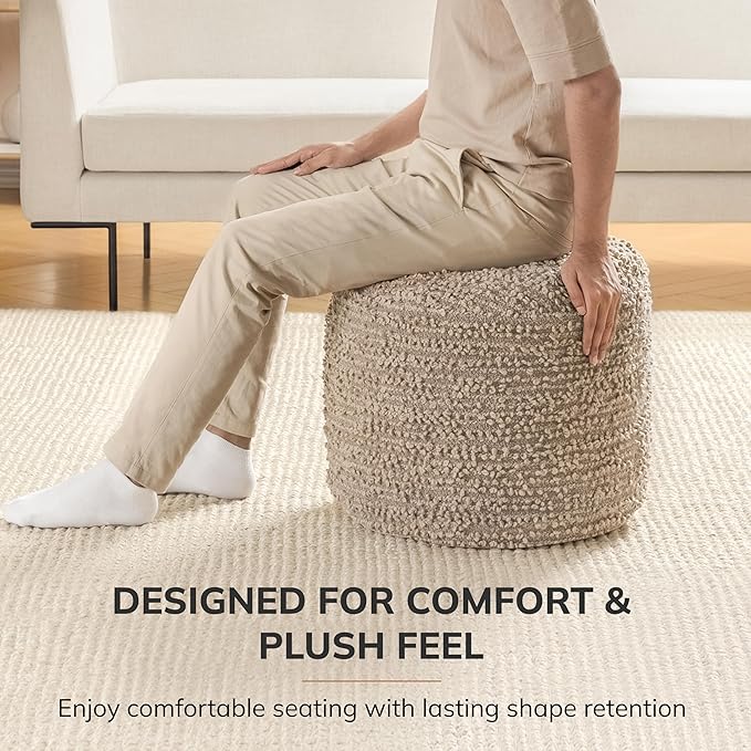 Anji Mountain Artisan Crafted Cotton Blend Pouf Ottoman | Versatile Floor Seating & Footstool for Living Room | Modern Boho Home Décor Accent | Filled Pouffe