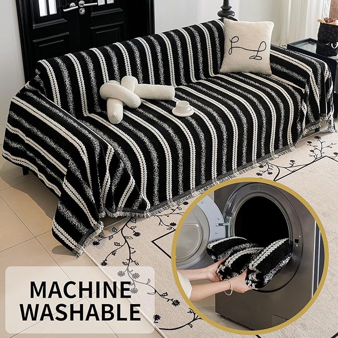 HAOMAIJIA Non Slip Couch Cover Sofa Covers for 3 Cushion Couch Washable sectional Couch Covers for Dogs pet Furniture Protector Couch Cover Blanket for Living Room (TM-Black, 71"x134")
