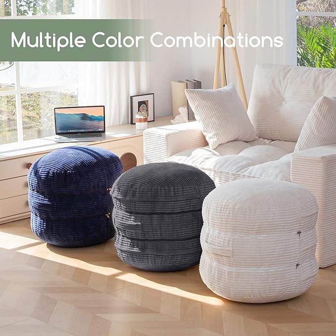 HIGOGOGO Pouf Ottoman Stuffed Round Modern Foam Filled Foot Rest Poufs 20 X 18 Inches Modular Ottomans Separated Into Floor Cushions for Living Room Chair Decorative Stool, Dark Grey