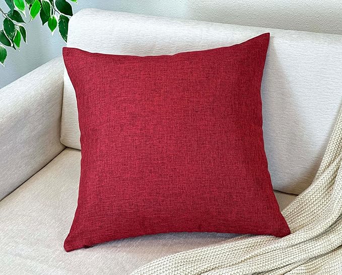 Aiking Home Woven Fine Faux Linen Throw Pillow Cover, Size 18"x18", Burgundy