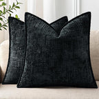 decorUhome Chenille Throw Pillow Covers 18x18 Set of 2, Thick Textured Slubby Neutral Decorative Pillow Covers with Elegant Design for Couch, Sofa, Living Room, Black