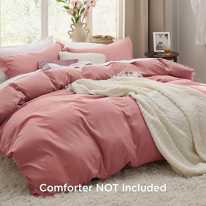 Bedsure Pink Clay Duvet Cover Twin/Twin XL Size - 2 Pieces Prewashed Polyester Extra Soft Bedding Set, Includes 1 Twin Duvet Cover 68''x90'' with Zipper Closure & 1 Pillow Sham, No Comforter