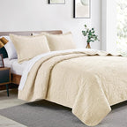 Love's cabin King Size Quilt Bedding Set Beige Bedspreads - Bed Summer Lightweight Bedspread Comforter - Coin Pattern Bedding Coverlet for All Season - 3 Pieces (1 Quilt, 2 Pillow Shams)