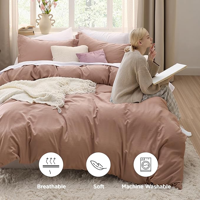 Bedsure Mocha Mousse Duvet Cover Queen Size - 3 Pieces Prewashed Extra Soft Bedding Set, Includes 1 Duvet Cover 90x90 Inches with Zipper Closure & 2 Pillow Shams, Comforter Not Included