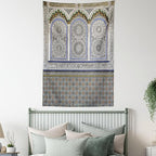 Ambesonne Orient Tapestry Queen Size, Nostalgic Moroccan Architecture Stone Carving and Motifs Majestic Ottoman Empire, Wall Hanging Bedspread Bed Cover Wall Decor, 88" X 88", Grey Blue