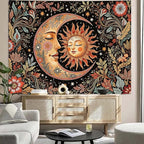 Accnicc Vintage Sun and Moon Tapestry Boho Hippie Floral Wall Tapestry for Bedroom Aesthetic Brown Celestial Spiritual Botanical Plant Large Tapestries Wall Hanging for Living Room Dorm 80 x 60 Inch