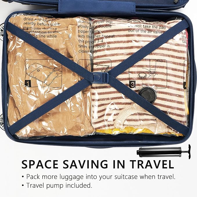 SUOCO 4 Jumbo XXL Vacuum Storage Bags, Space Saver Bags with Travel Hand Pump, Compression Airtight Sealer Bags for Clothes, Pillows, Comforters, Blankets