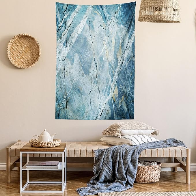 Ambesonne Marble Print Tapestry Twin Size, Exquisite Granite Stone Architecture Floor Nature Faded Rock Picture, Wall Hanging Bedspread Bed Cover Wall Decor, 68" X 88", Pale Blue Grey