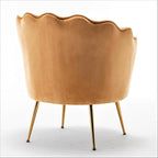 Velvet Barrel Accent Chair with Scalloped Silhouette and Gold Metal Legs, Decorative Piece Suitable for Traditional, Modern, and Contemporary Spaces, Mustard Yellow