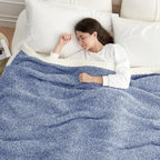 Snuggle Sac Super Soft & Reversible Heather Royal Blue Throw - Oversized Cozy Knit Blanket for Bed, Sofa, Living Room, Twin Size (60x80 Inches)