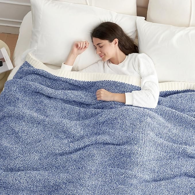 Snuggle Sac Super Soft & Reversible Heather Royal Blue Throw - Oversized Cozy Knit Blanket for Bed, Sofa, Living Room, Twin Size (60x80 Inches)