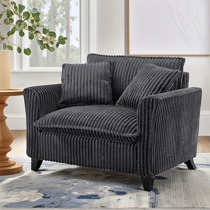ERYE Living Room Accent Chair, Modern Corduroy Upholstered Chair Wider Seat Cushion Leisure Armchair W/2 Pillows and Removable Cover for Home Apartment,Bedroom,Office