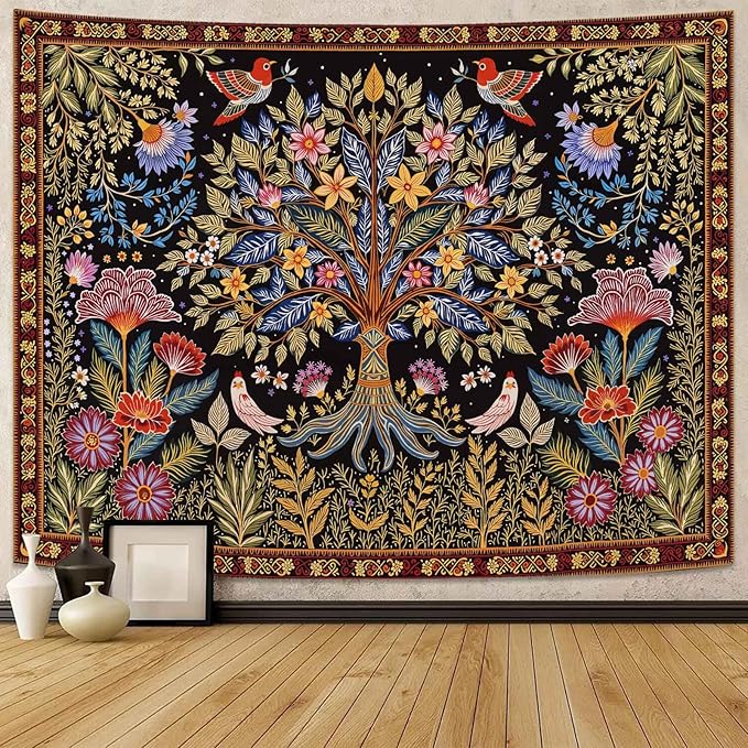 Lunerfex Tree of Life Wall Tapestry - Vibrant Folk Art & Botanical Wall Hanging for Bedroom and Living Room Decor - Boho Nature Tapestries 60"x44"
