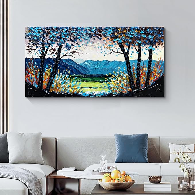 Diathou Art Hand-painted 24x48 inch mountain scenery oil painting Art Forest scenery canvas wall art decoration