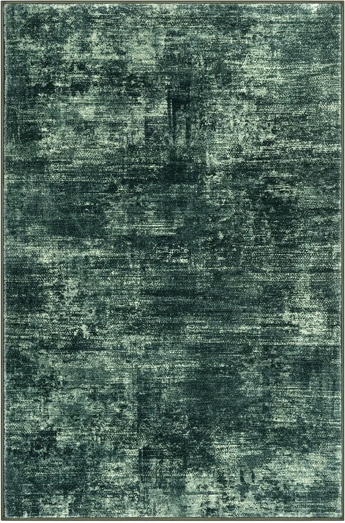 IOHOUZE Abstract Area Rug 4x6 Ft Washable Rugs for Entryway Indoor, Non Slip Small Living Room Rugs Printed Faux Wool Throw Rug, Floor Carpet for Kitchen Nursery Playroom, Dark Green