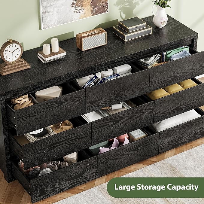 GarveeHome 9 Drawer Dresser for Bedroom, Wide Modern Chest of Drawers, Large Wood Dresser Wooden Storage Organizer for Living Room, Hallway Entryway