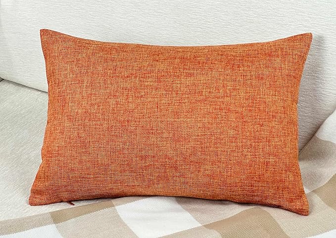 Aiking Home Woven Fine Faux Linen Throw Pillow Cover, Size 12"x18", Orange